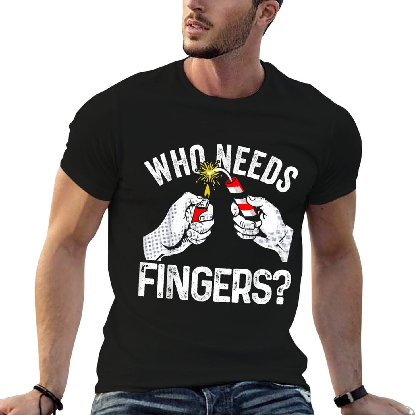 Who Needs Fingers Fireworks Funny 4th Of July for Women Men  Graphic-printed T-Shirt