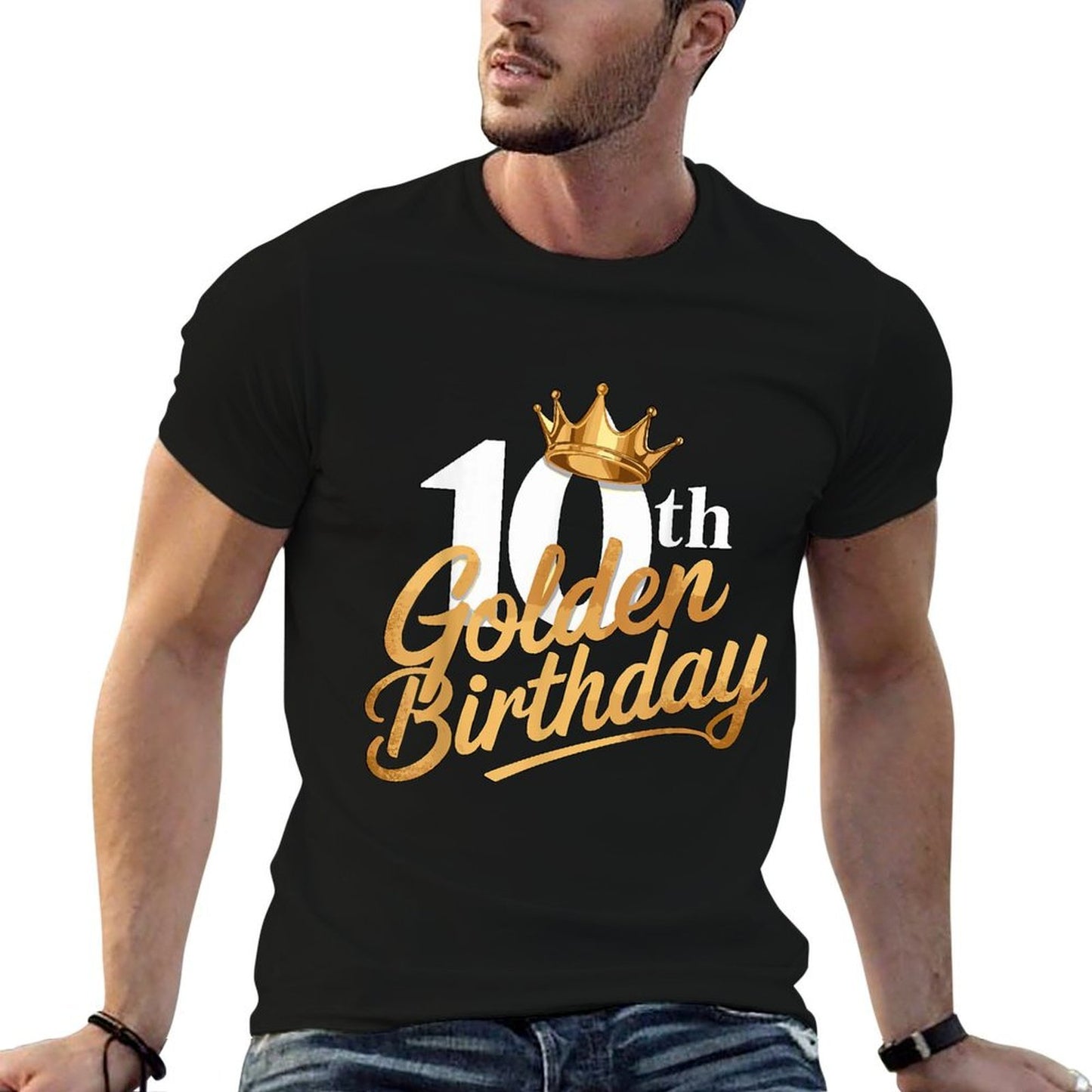 10th Golden Birthday Party 10 Years Old  Affordable Price T-Shirt