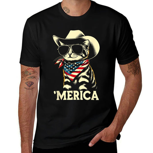 USA &#39;Merica Cat 4th of July Men Women Kids Funny Patriotic  Lightweight T-Shirt