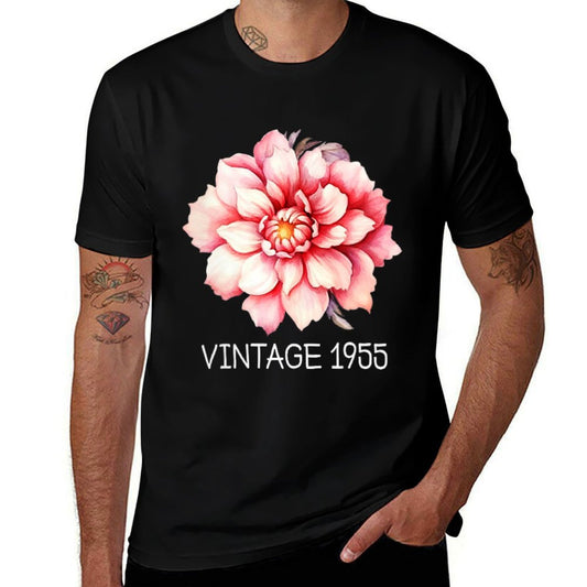 Womens Vintage 1955 Classic Cherry Blossom Flower Art 70th Birthday  Rolled Sleeves T-Shirt