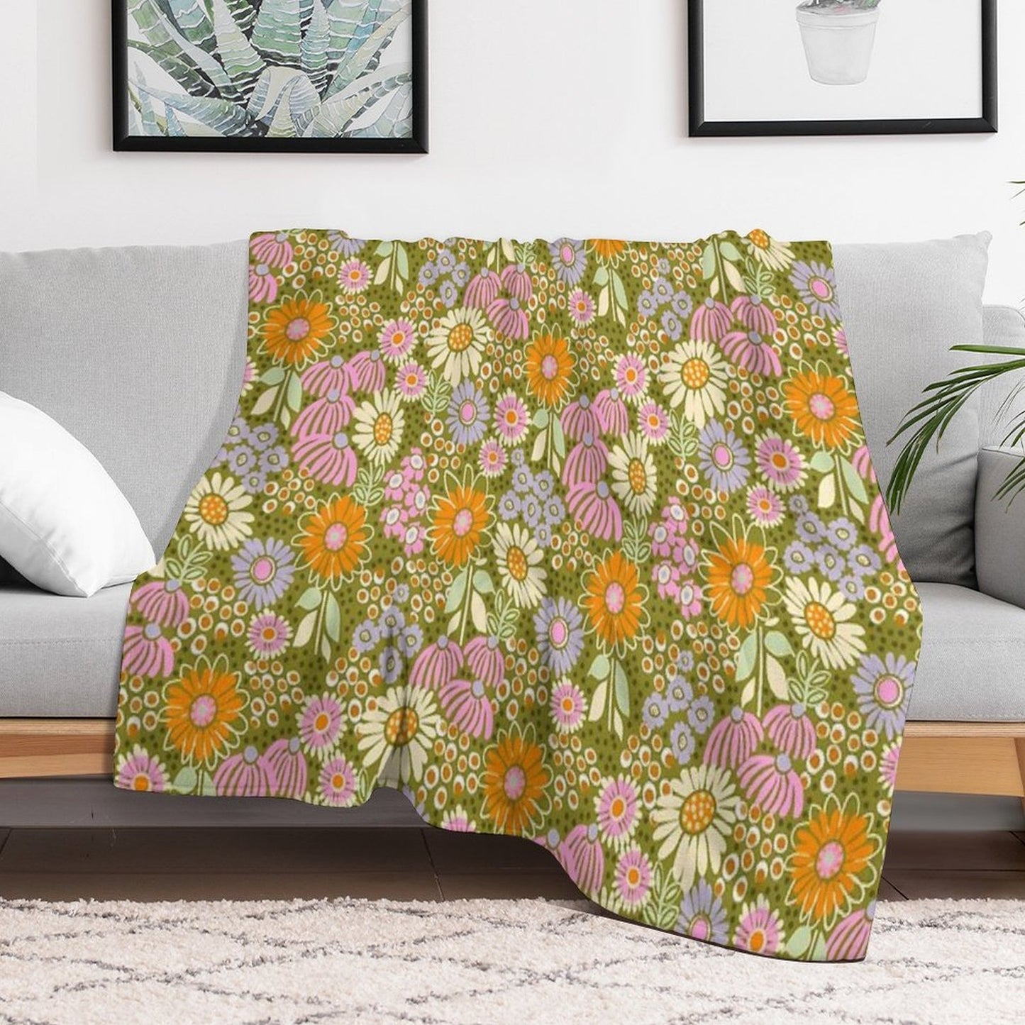 70s Floral Premium Throw Blanket