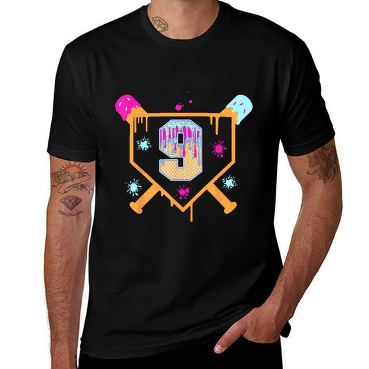 9th Birthday for Boys Baseball Drip 9 Year Old  Polyester Blend T-Shirt