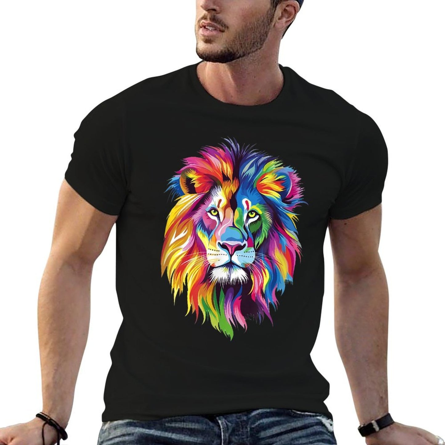Vibrant Rainbow Lion Art for Bold Animal Lovers  Stretchy T-Shirt