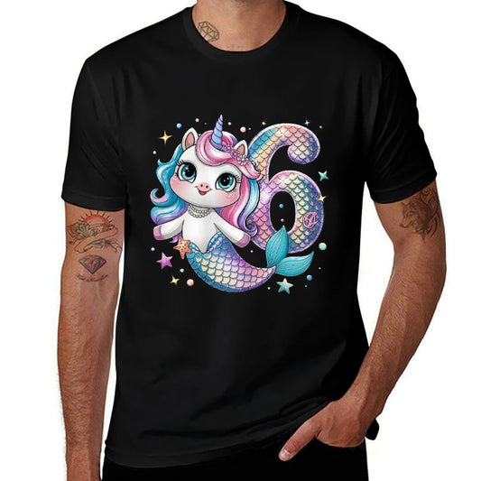 Unicorn Mermaid 6th Birthday 6 Year Old Party Girls Outfit  Rolled Sleeves T-Shirt