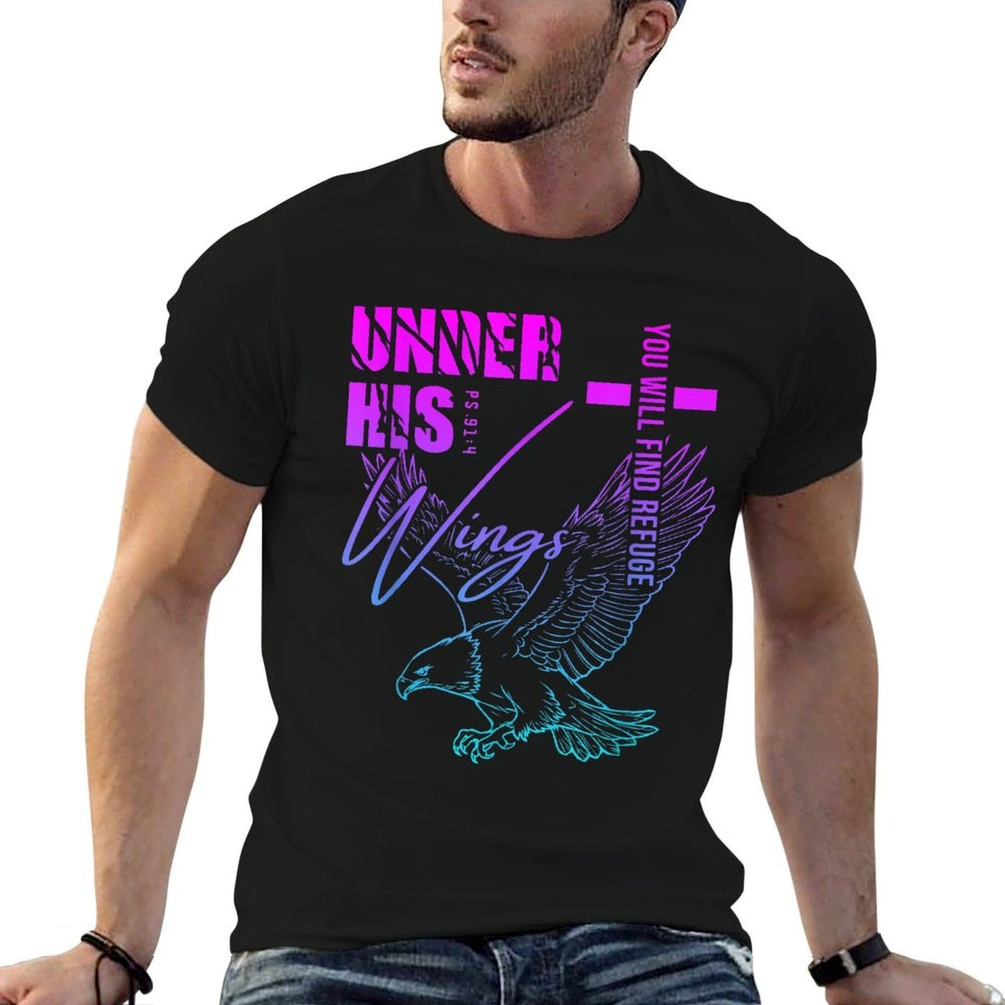 Under His Wings I Find Refuge Psalms 914 Funny Chrisitan  Relaxed-fit T-Shirt