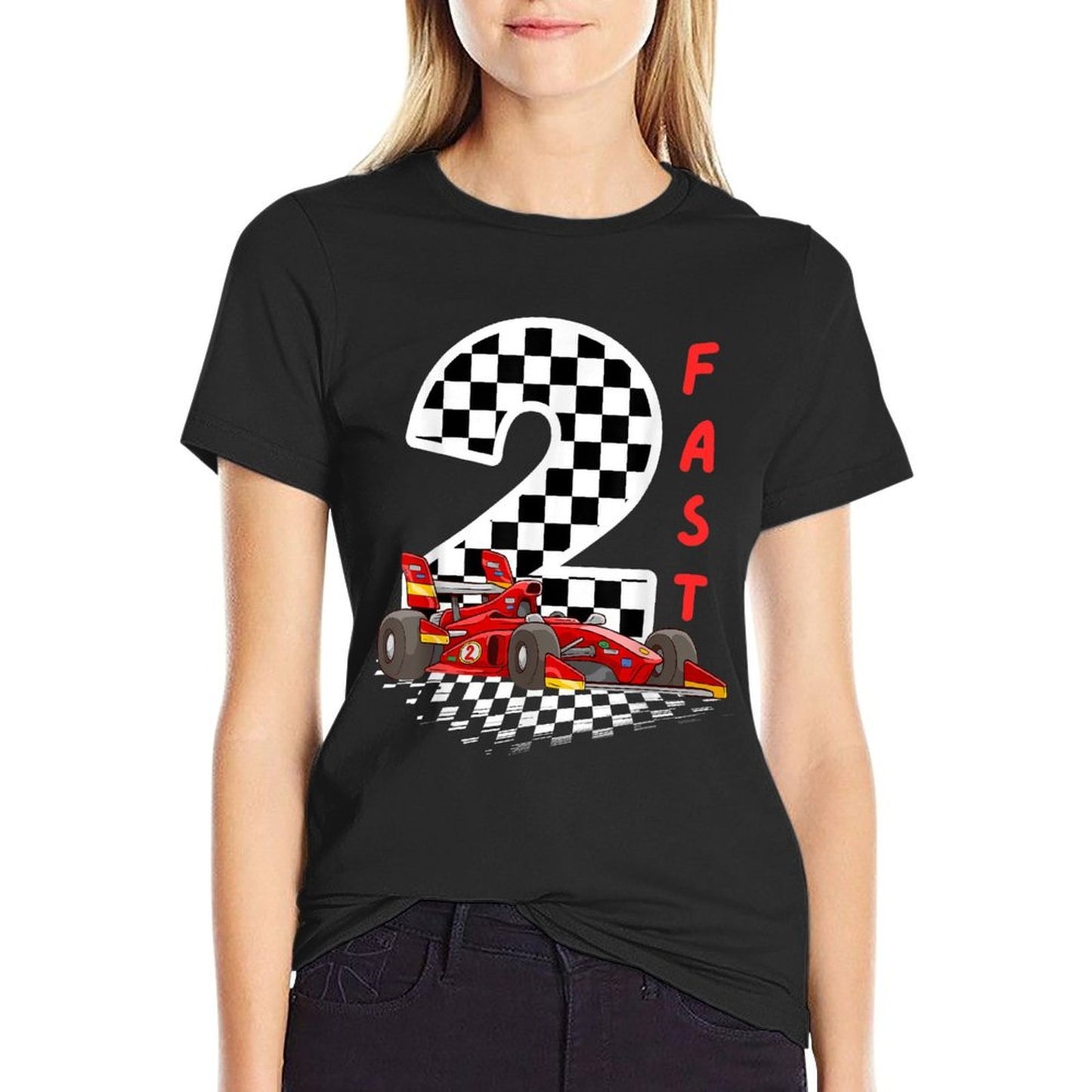 2 Year Old Kids Racing Car 2nd Birthday ,Two Fast  Ribbed Collar T-Shirt
