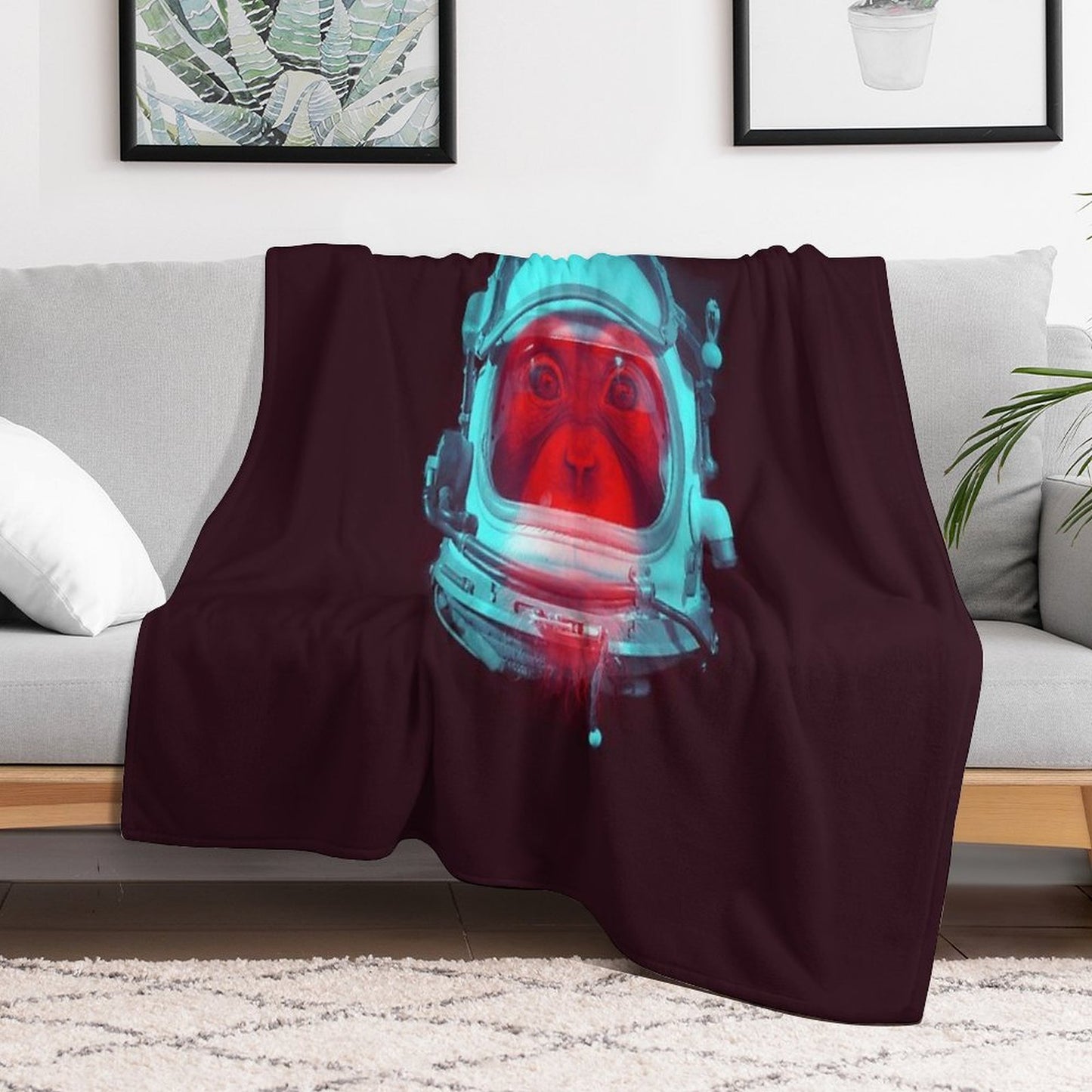 Space Monkey Plush Throw Blanket
