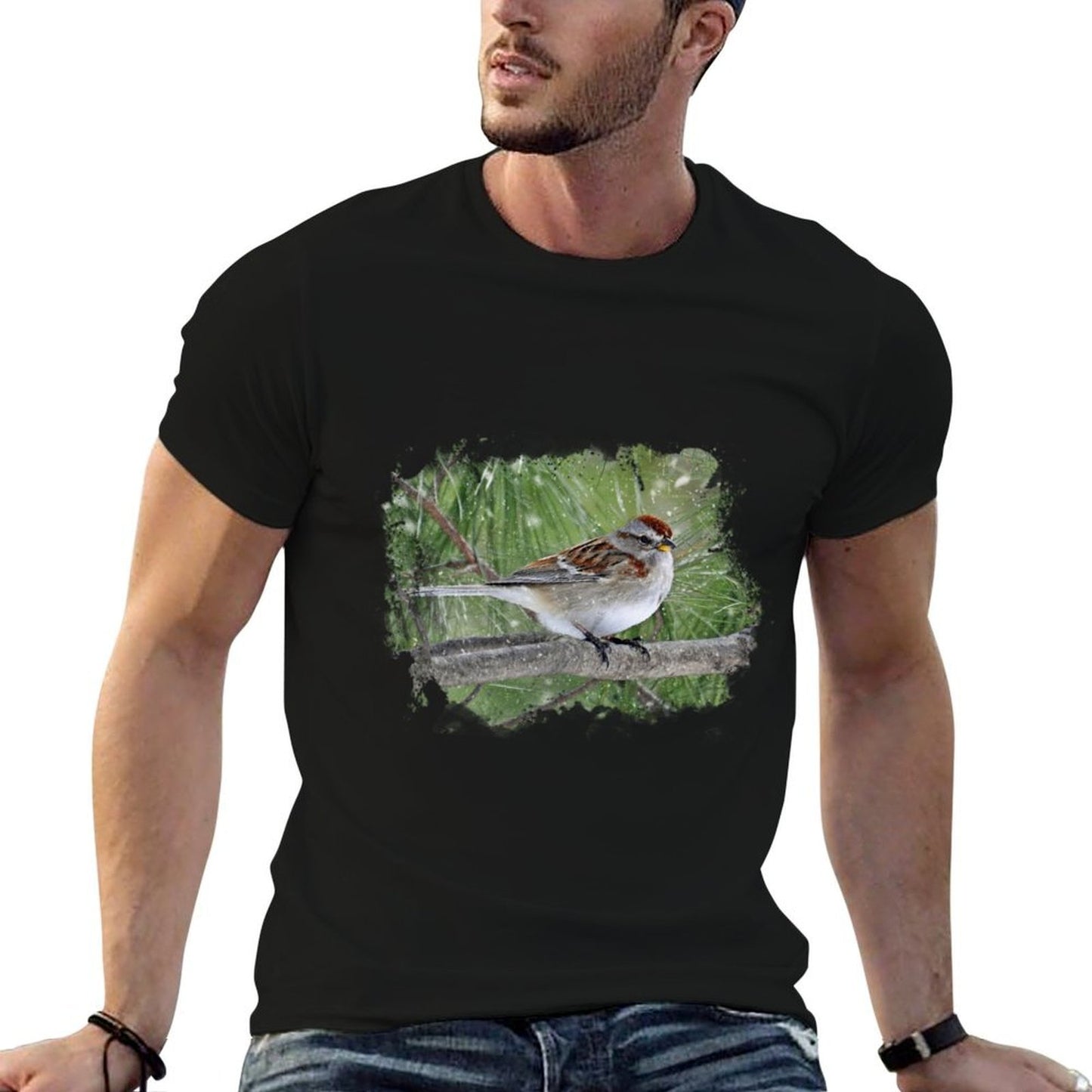 Winter Sparrow Bird on Branch Landscape Bird Watching  Odor-resistant T-Shirt