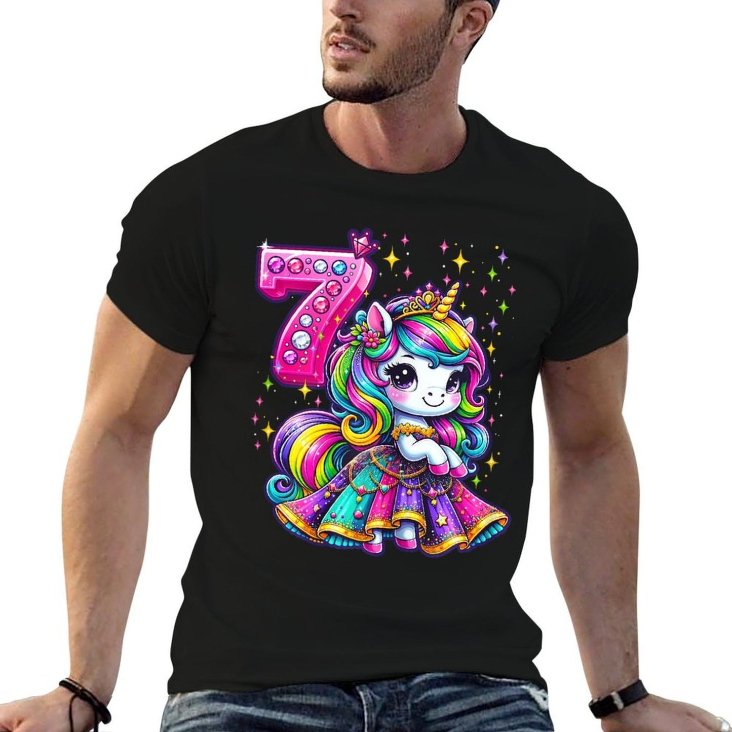 Unicorn Princess 7th Birthday 7 Year Old Party Girls Outfit  Affordable Price T-Shirt
