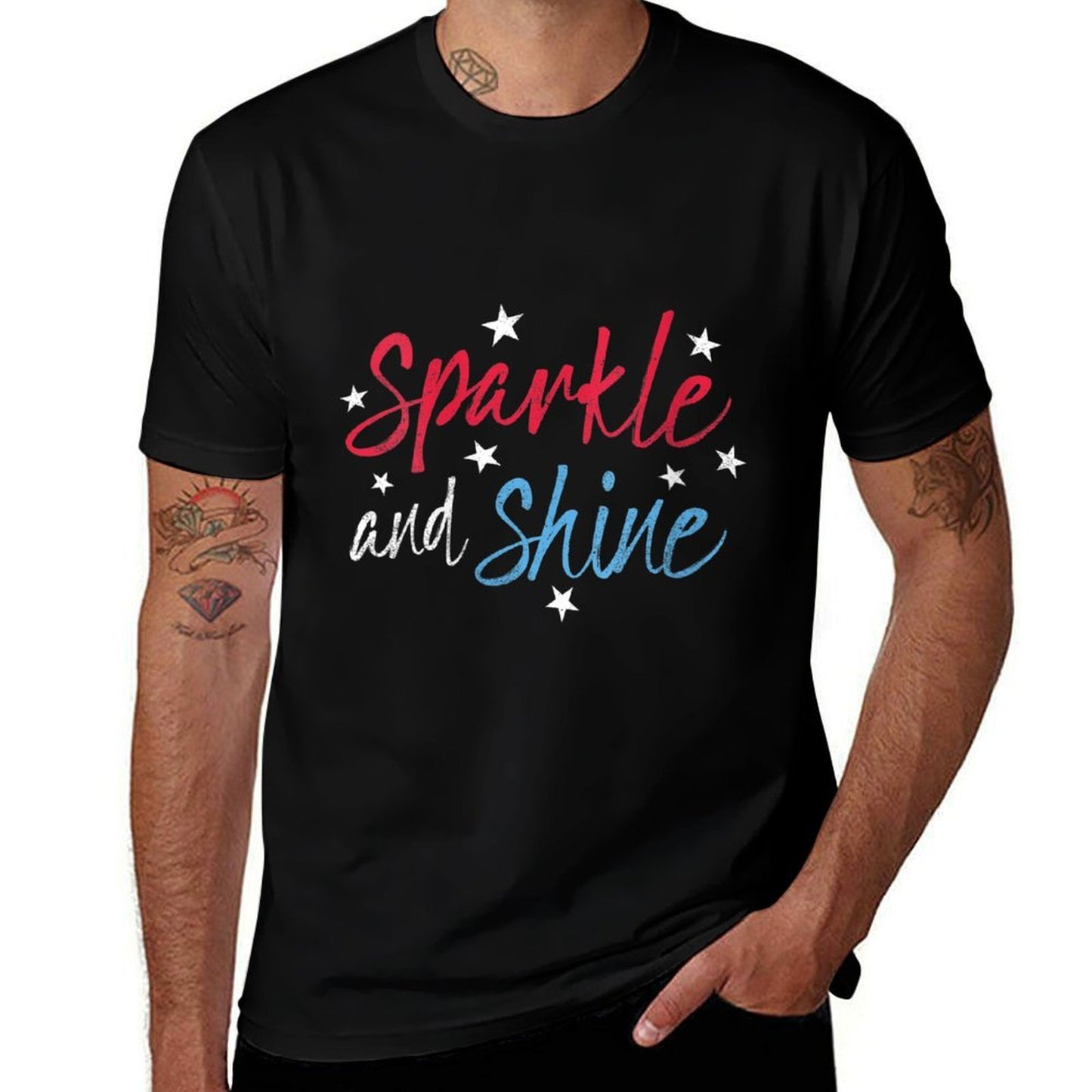 Womens Sparkle And Shine Red White Blue Cute 4th of July Top  Eco-friendly Material T-Shirt