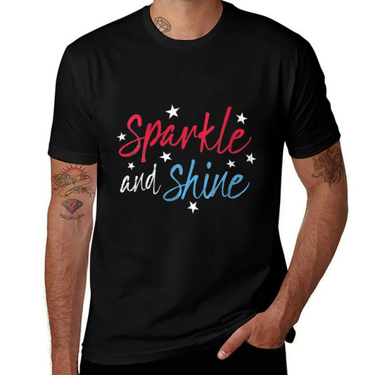 Womens Sparkle And Shine Red White Blue Cute 4th of July Top  Eco-friendly Material T-Shirt