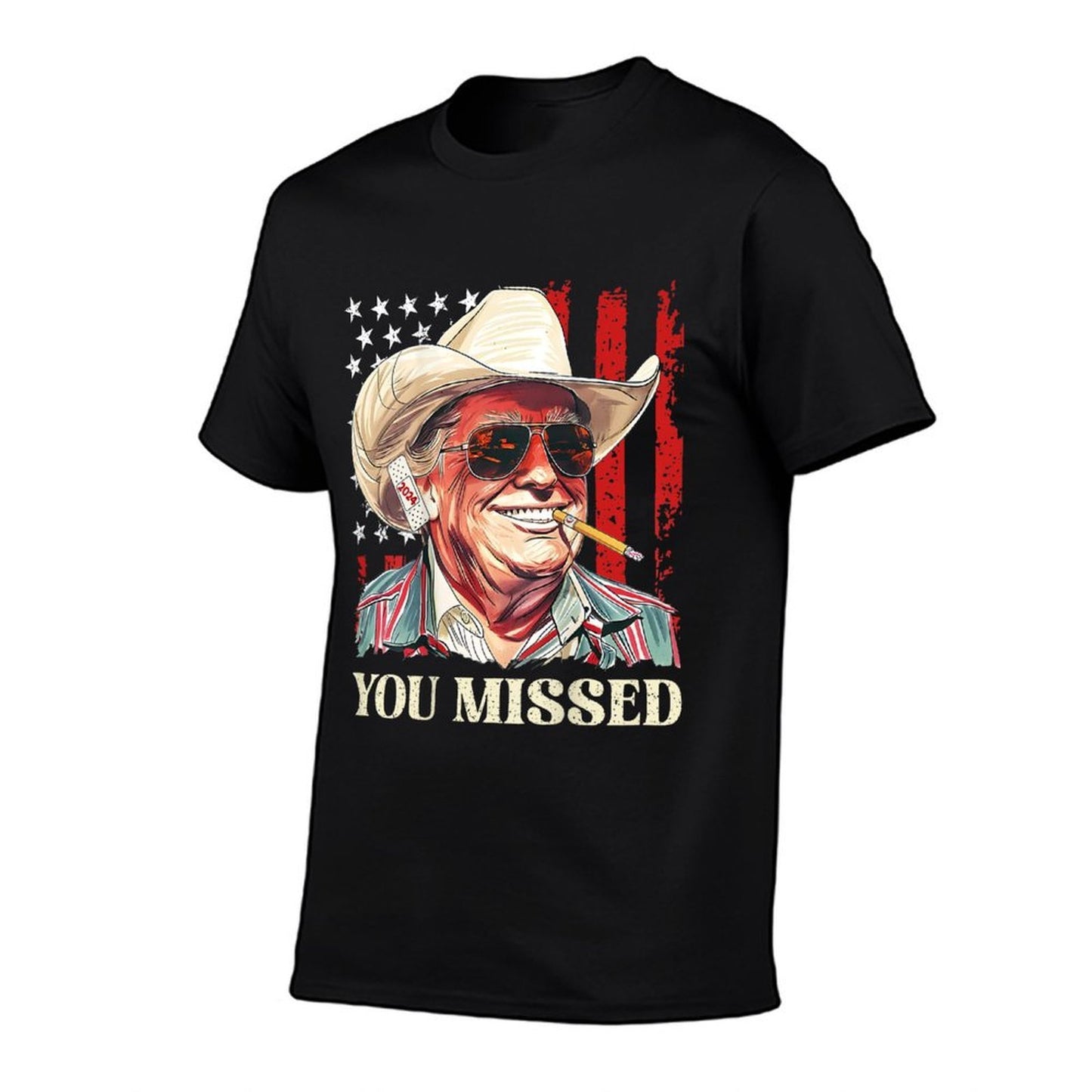 Western Trump Cowboy You Missed Trump 2024 (On Back)  Fade-proof Color T-Shirt