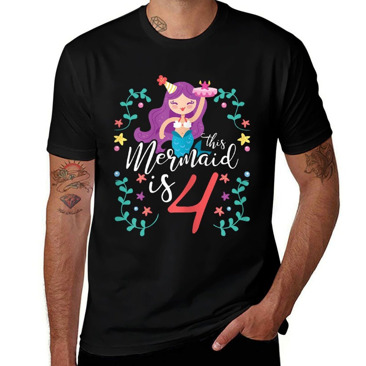 4 Years Old Birthday Girl Gifts Mermaid 4th Birthday  Moisture-wicking T-Shirt
