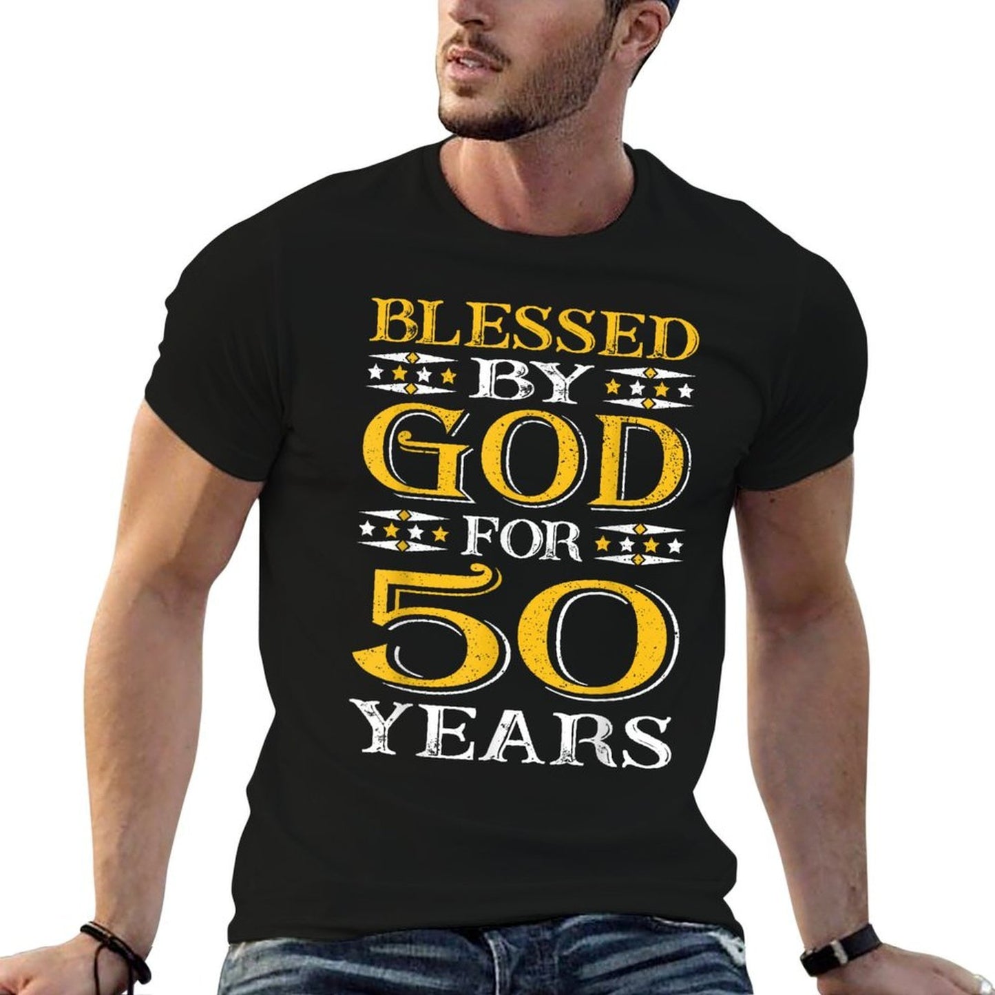 Vintage Blessed By God 50 Years Happy Fifty 50th Birthday  Summer-ready Fabric T-Shirt