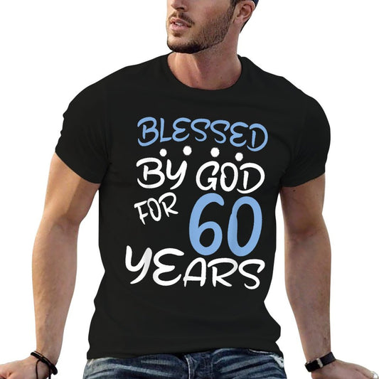 Vintage Blessed by God for 60 Years Happy 60th Birthday  Ribbed Collar T-Shirt