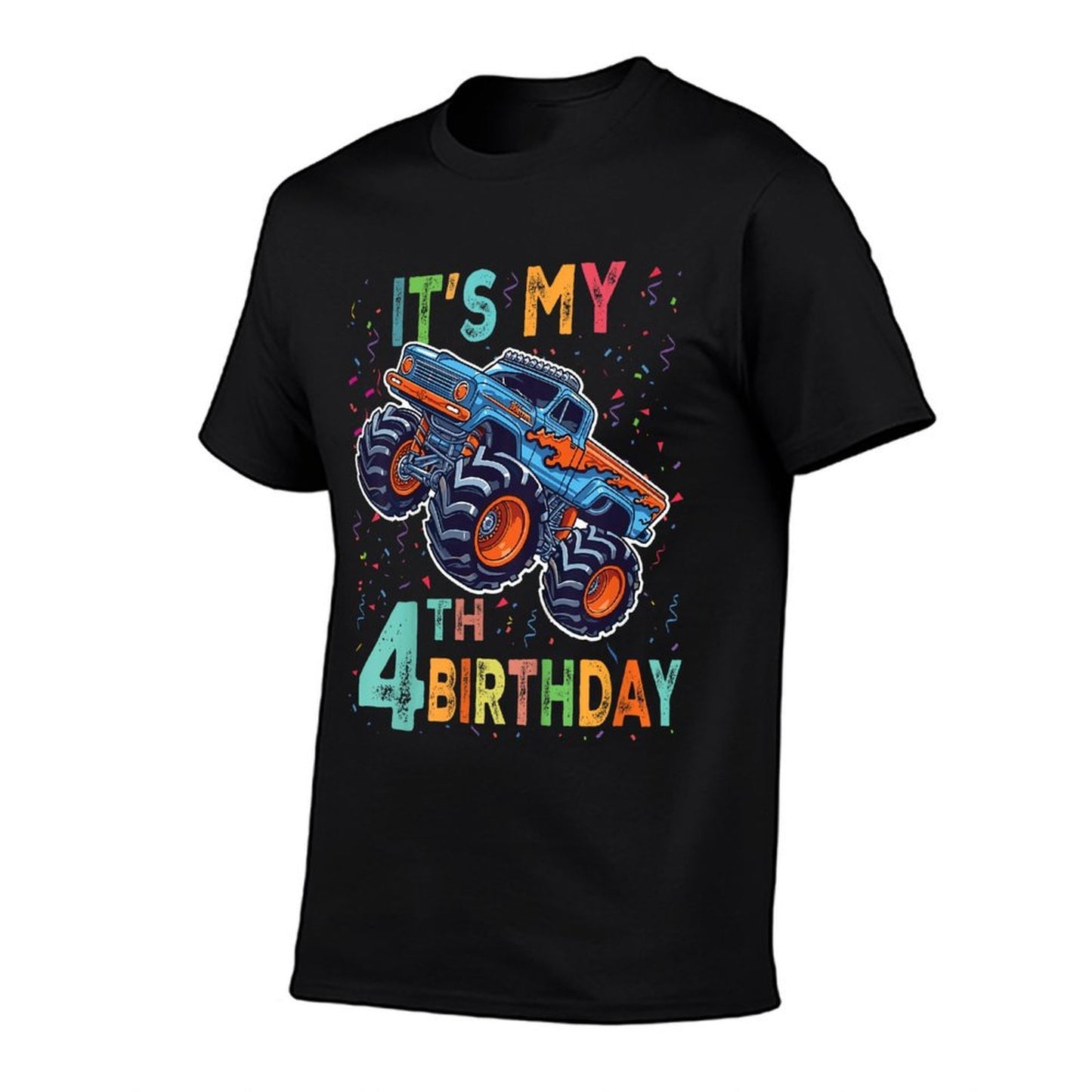 4 Years Old Boy Girl It&#39;s My 4th Birthday Boys Monster Truck  Moisture-wicking T-Shirt