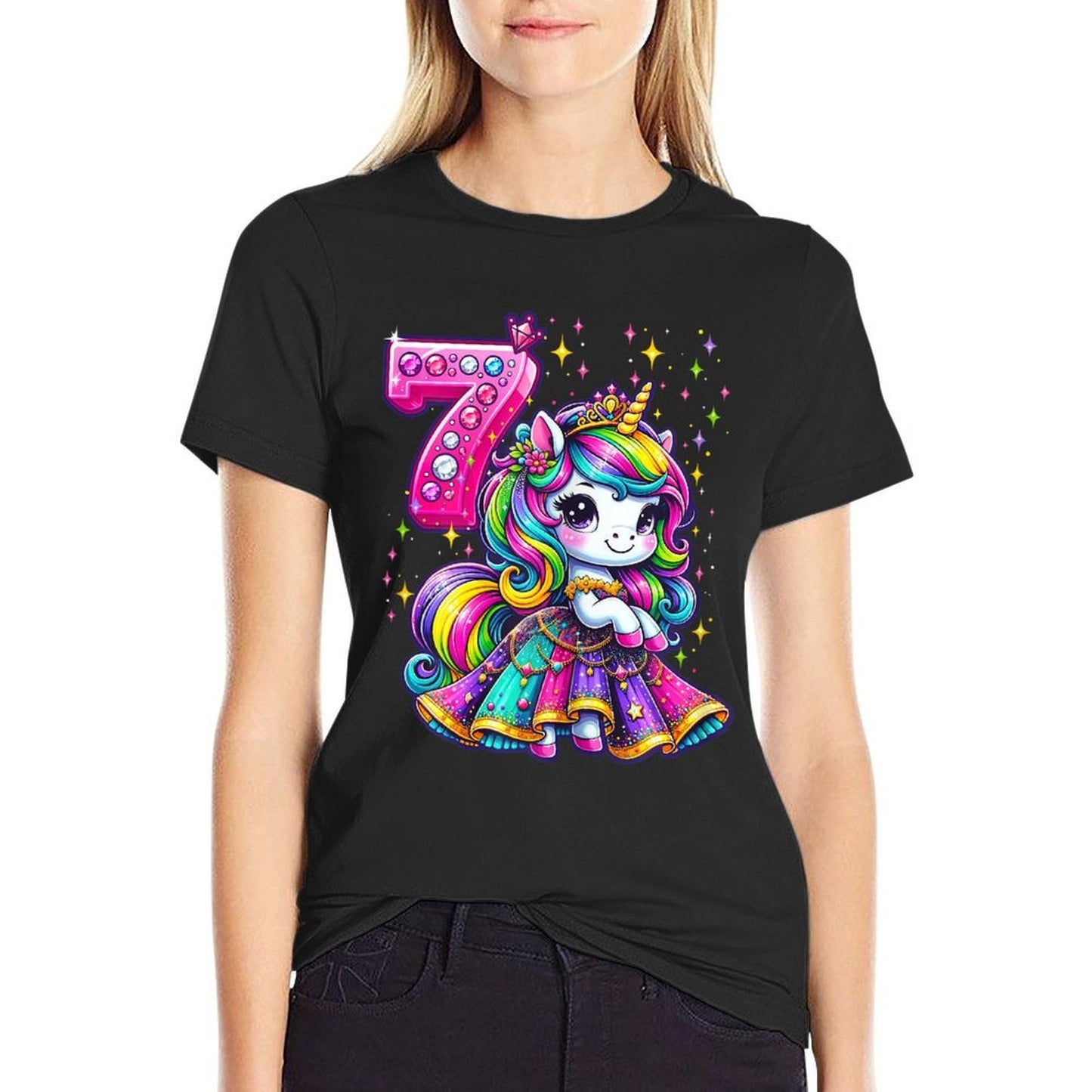 Unicorn Princess 7th Birthday 7 Year Old Party Girls Outfit  Affordable Price T-Shirt