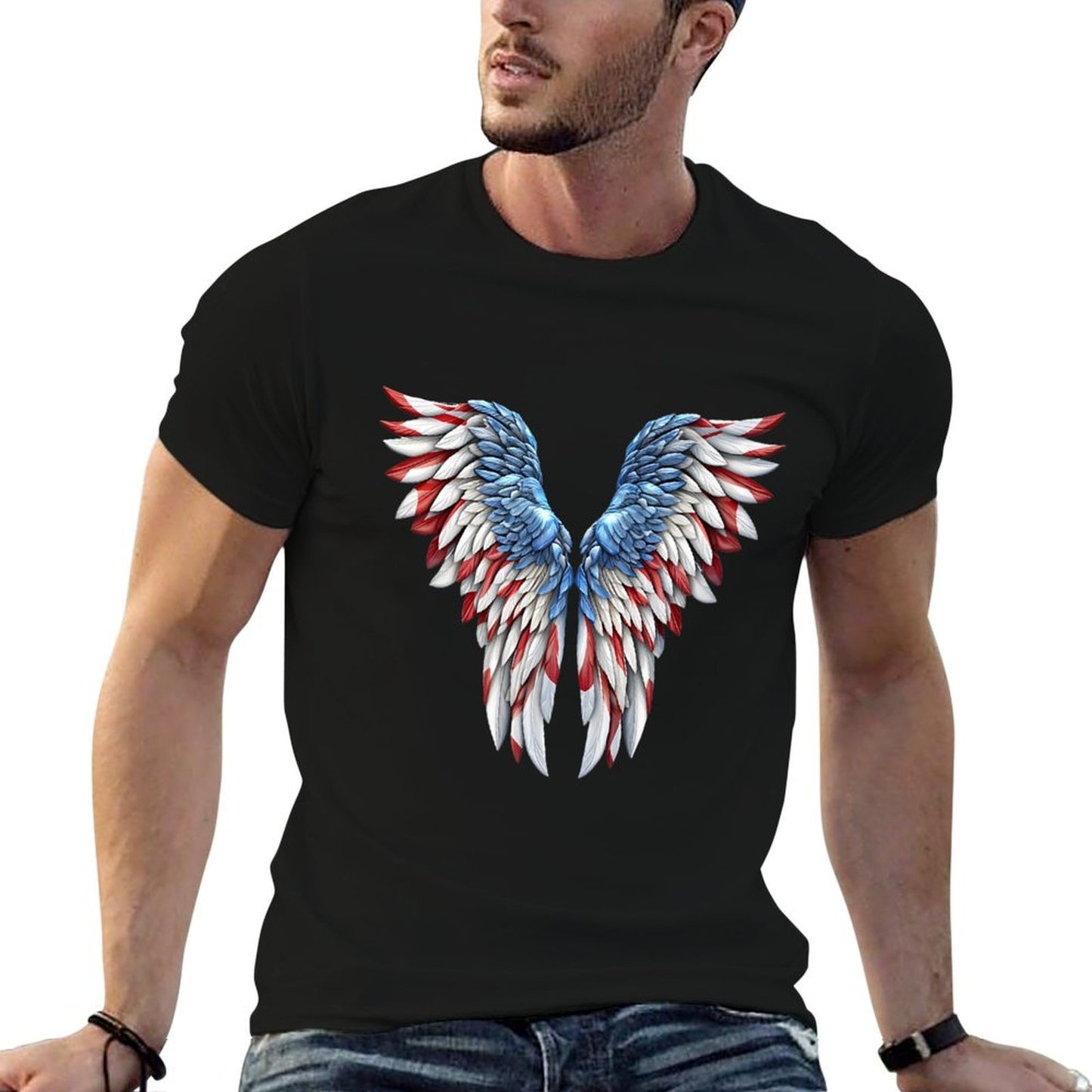Veterans Day, 4th of July Patriotic Wings Angel Usa Flag Premium  Wrinkle-resistant T-Shirt