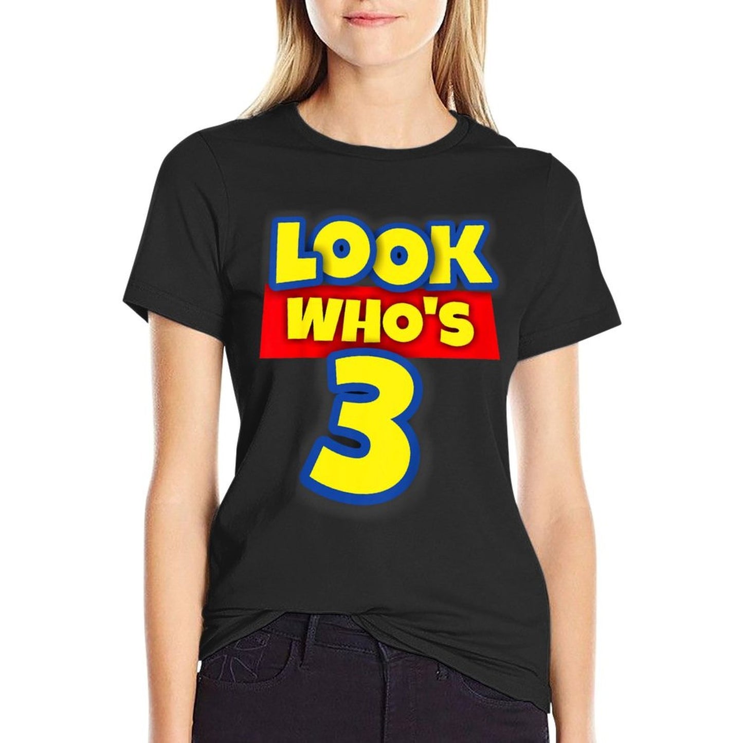 3 Year Old Birthday Party Theme Boys Girls Look Who's 3  Tagless Design T-Shirt