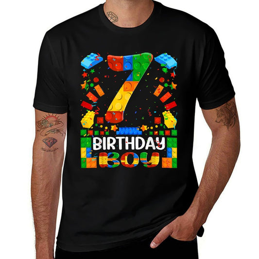 7 Year Old Building Blocks 7th Birthday Boy Brick Builder  Wrinkle-resistant T-Shirt