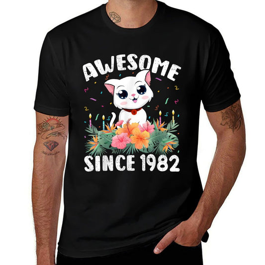 40 Years Old Cat Lover Awesome Since 1982 40th Birthday  Lightweight T-Shirt