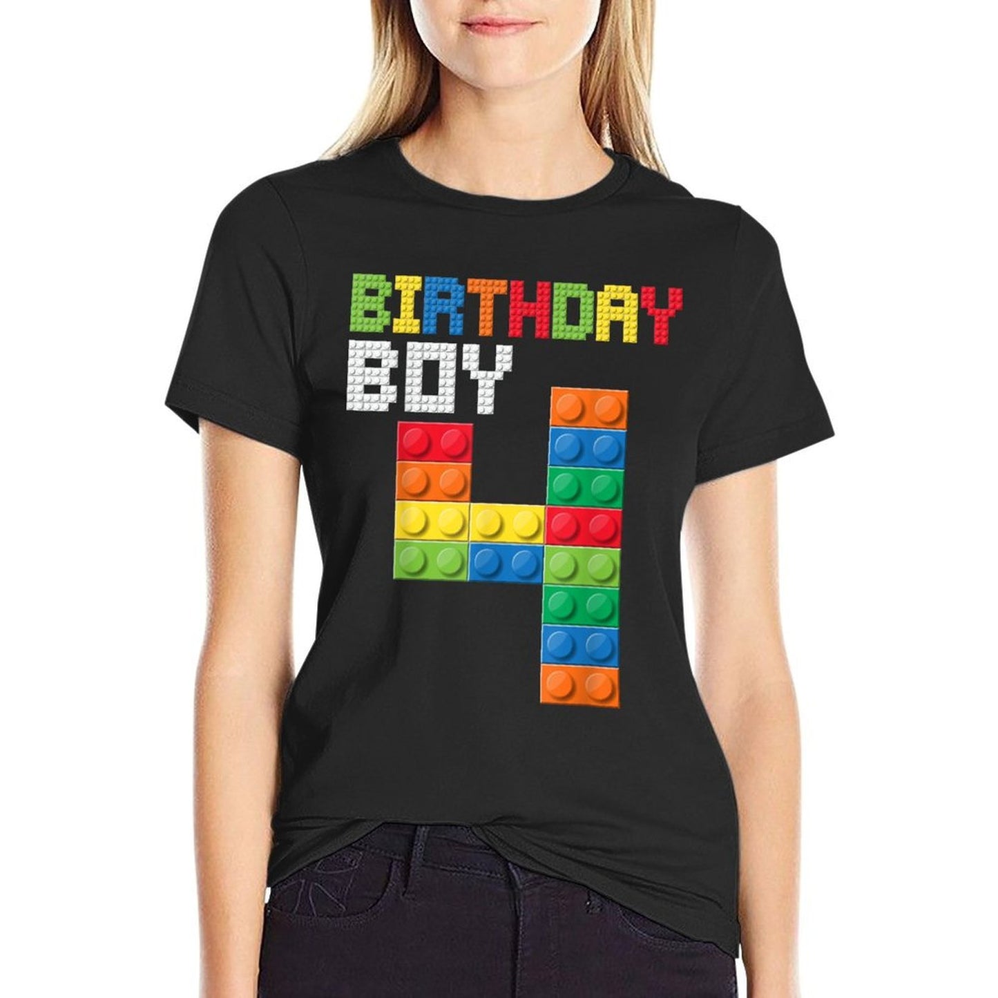 4th Birthday Kids Master Builder Four Years Building Bricks  Relaxed-fit T-Shirt