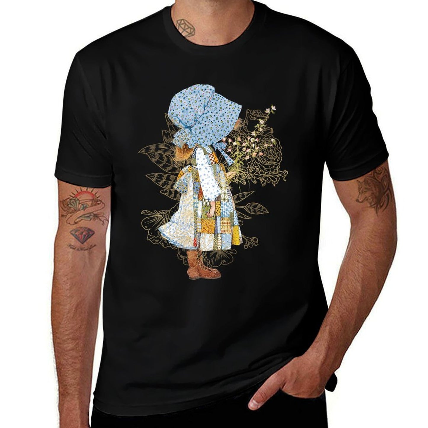 Womens Holly Hobbie Classic Hat And Flowers  Fade-proof Color T-Shirt