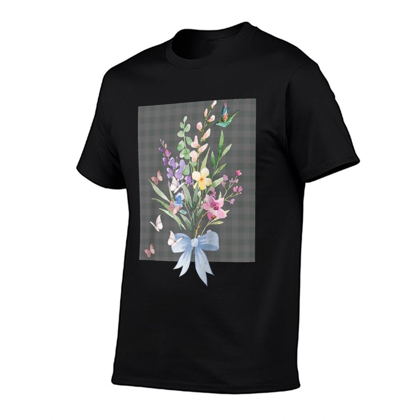 WOMENS HUMMINGBIRD FLORAL WATERCOLOR FLOWER GARDEN BOUQUET Raglan Baseball  Ribbed Collar T-Shirt
