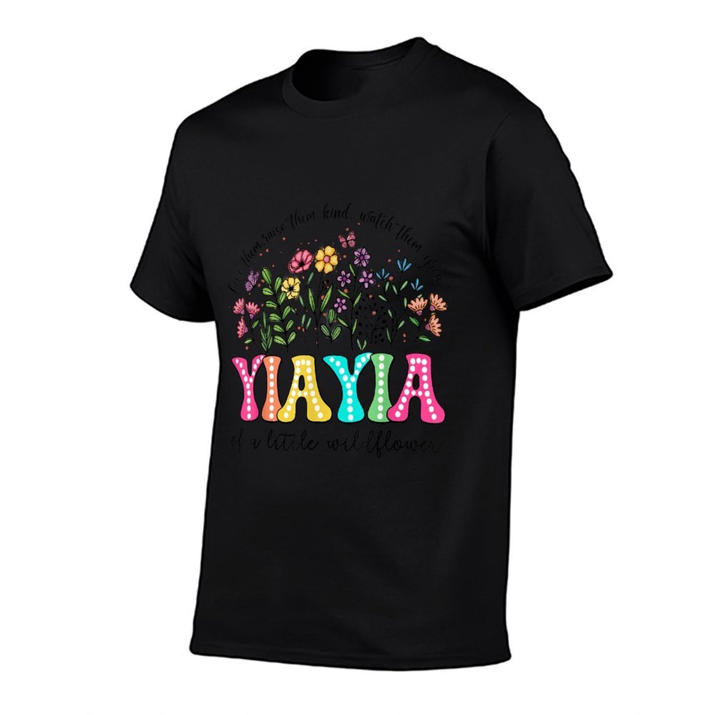 YiaYia Of The Little Wildflower Birthday Kids Groovy  Ribbed Collar T-Shirt