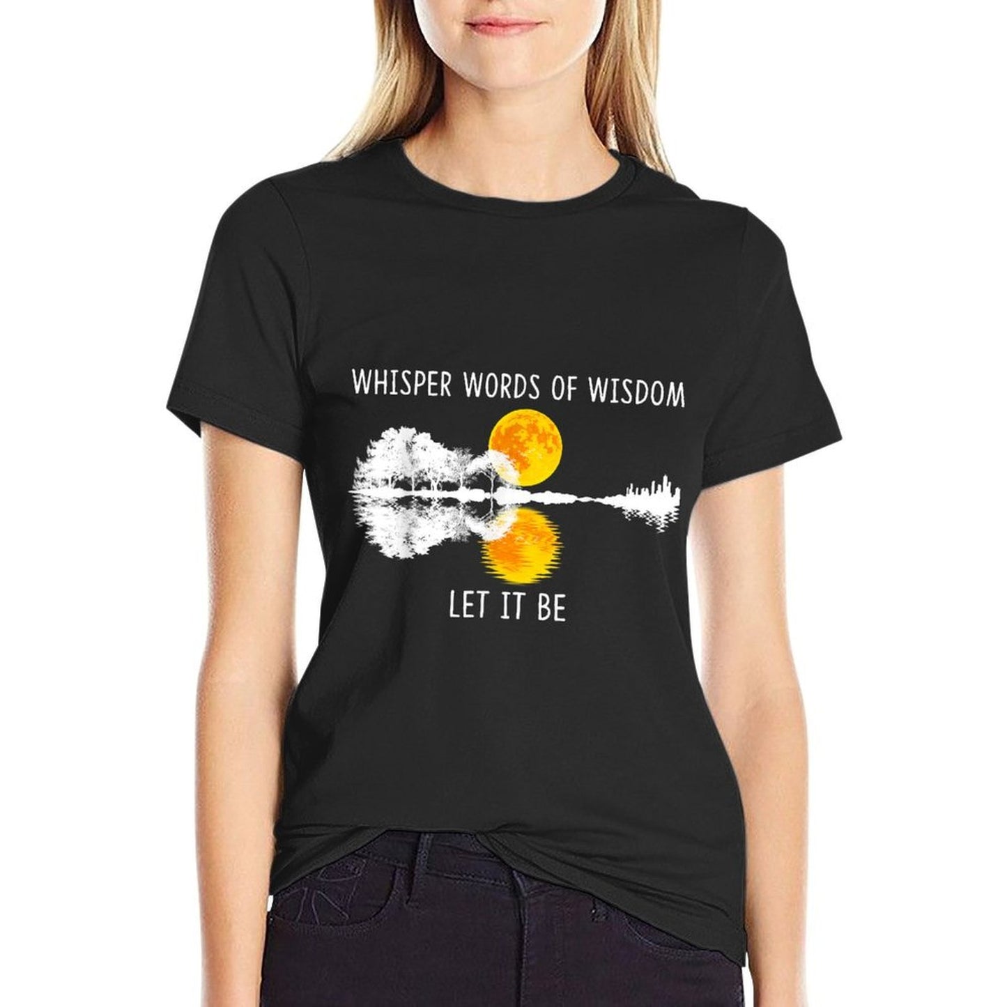 Whisper Words Of Wisdom Let-It Be Tshirt Guitar Lake Shadow  Graphic-printed T-Shirt