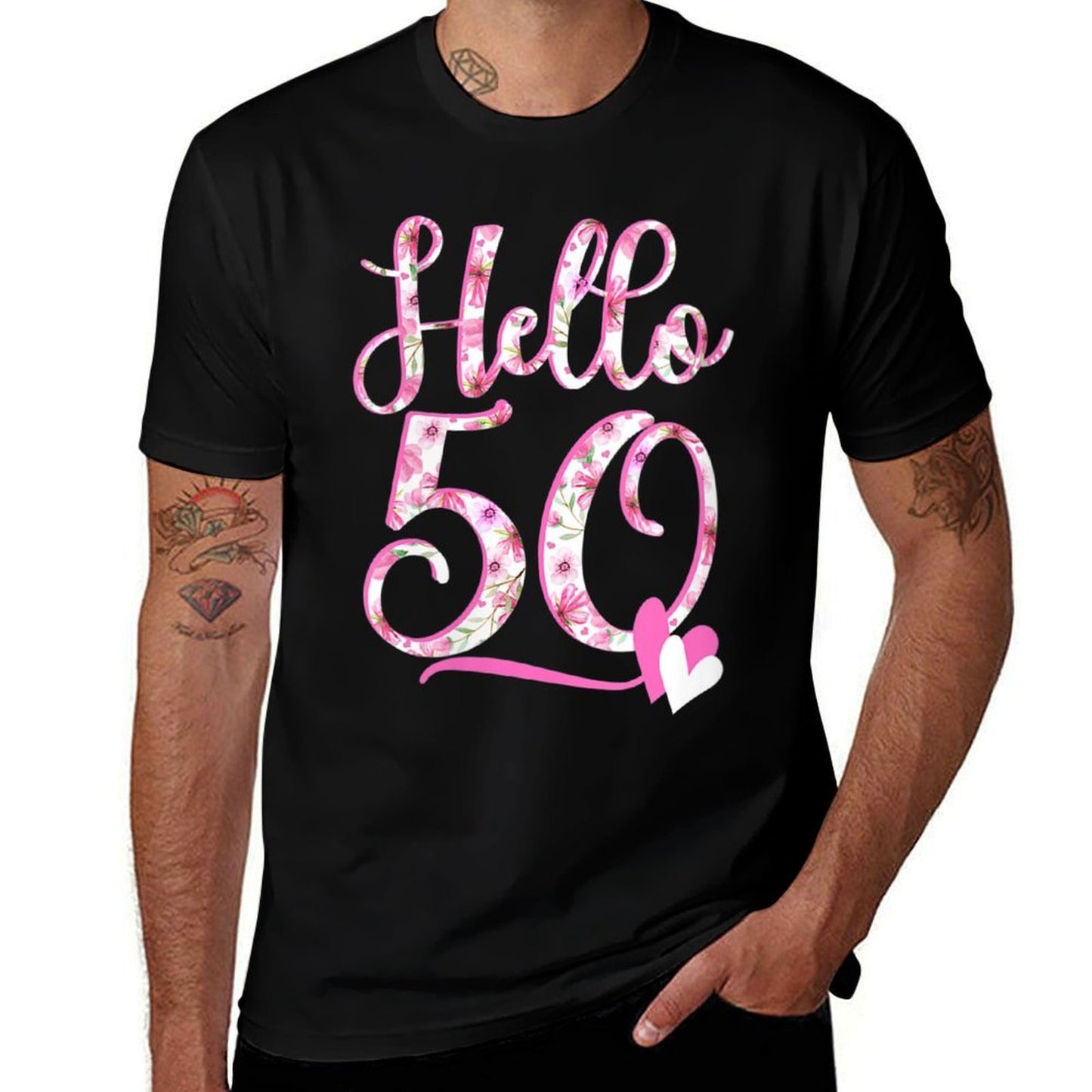 Womens Hello Fifty 50 Years Old 50th Birthday Women's Gifts Flowers  Stretchy T-Shirt