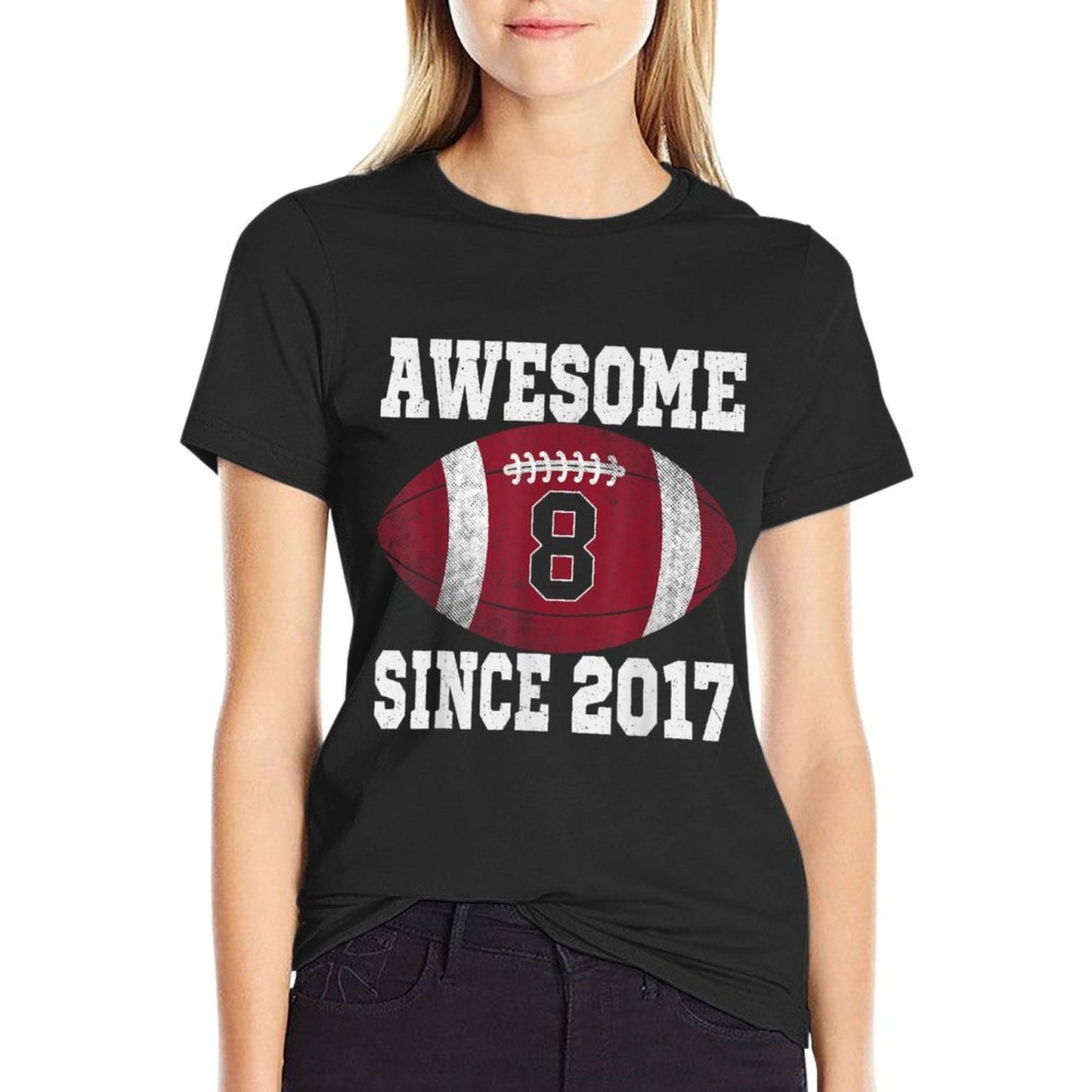 8th Birthday Football Player 8 Years Old Vintage Sports  Moisture-wicking T-Shirt