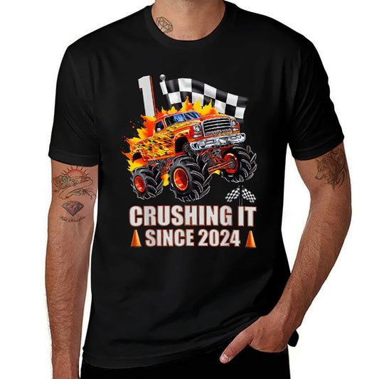 1 Crushing It Since 2024 1st Birthday Monster Truck Kids  Moisture-wicking T-Shirt