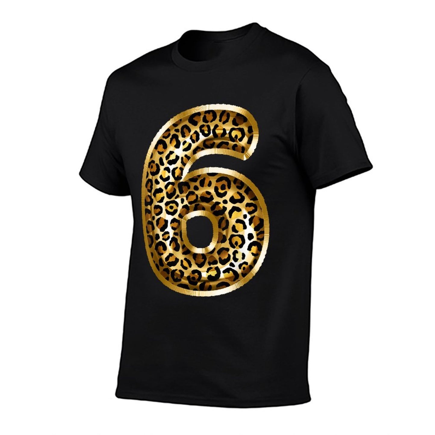 6th Birthday Gift Leopard Animal Print Kids Six  Rolled Sleeves T-Shirt