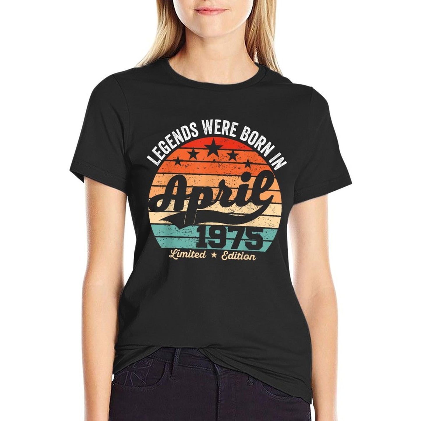 Vintage 50th Birthday Legends Were Born In April 1975  Vintage-inspired T-Shirt