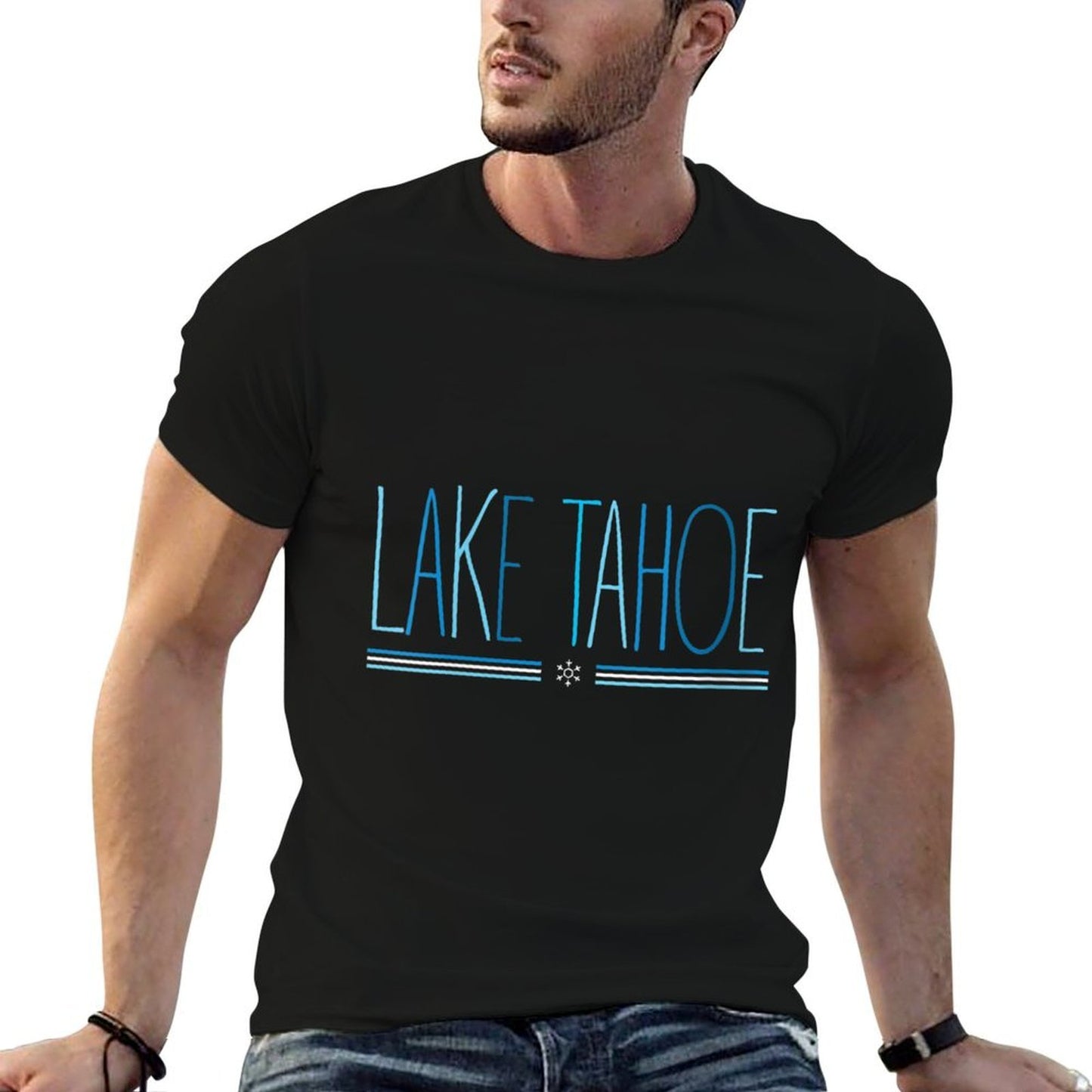 Womens Lake Tahoe Winter Snowflake Blue Lettering  Durable T-Shirt
