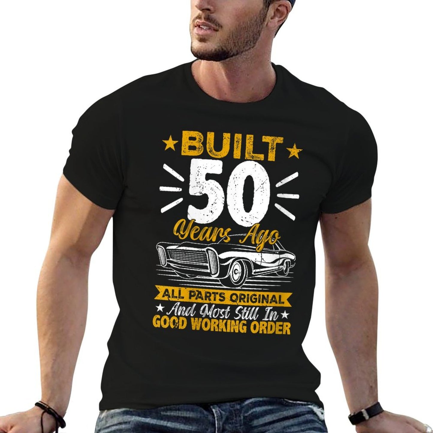 Womens Retro Built 50 Years Ago Funny 50th Birthday 50 Years Old  Fade-proof Color T-Shirt