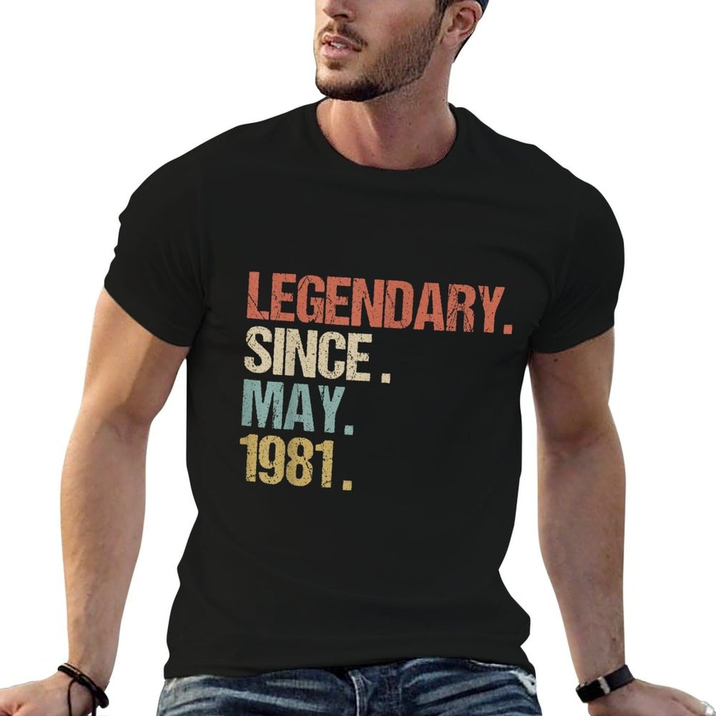 40th Birthday Legendary Since May 1981 Retro  Ribbed Collar T-Shirt