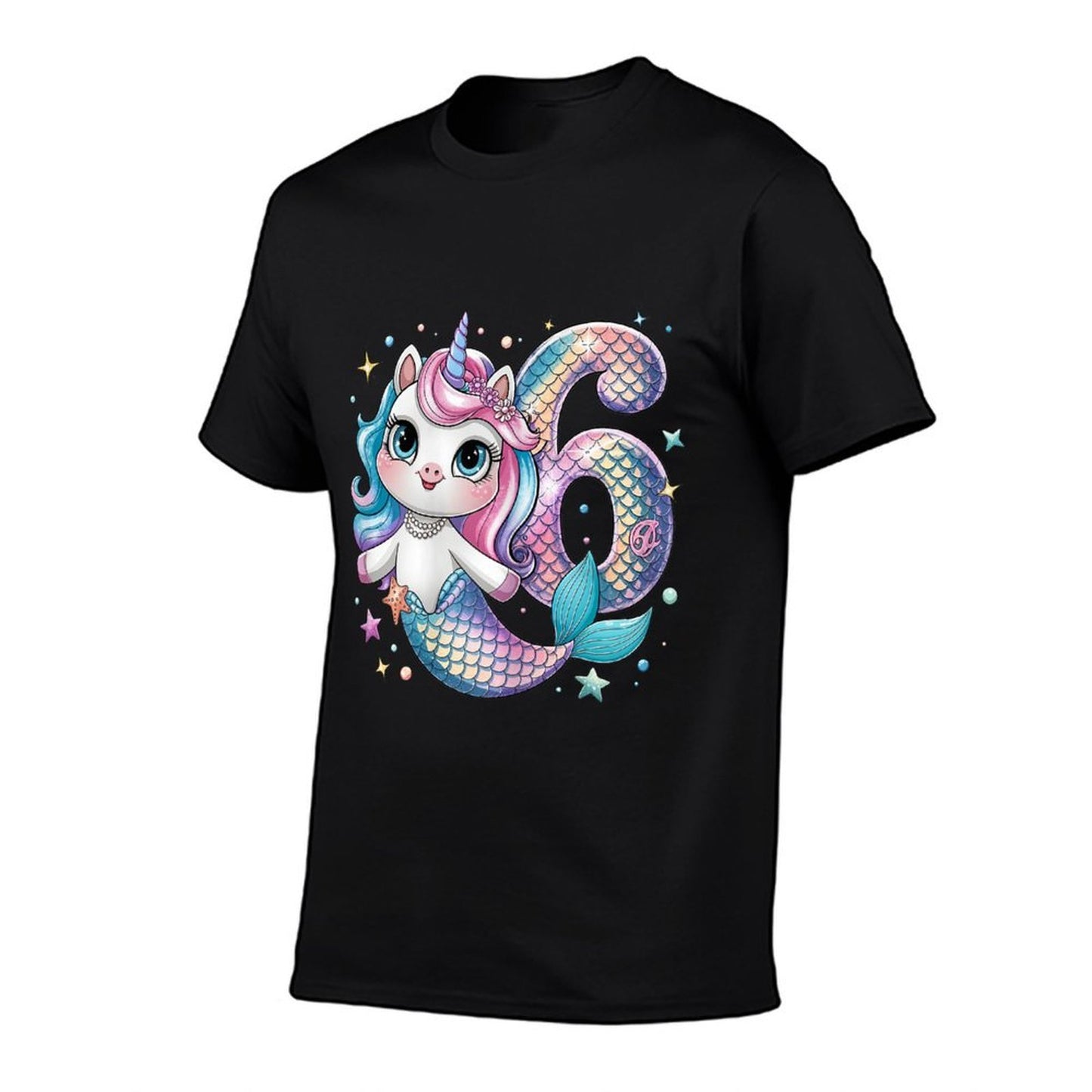 Unicorn Mermaid 6th Birthday 6 Year Old Party Girls Outfit  Rolled Sleeves T-Shirt