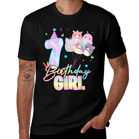 7th Birthday Squish Squad Mallow Girls Kids 7 Year Old Bday  Trendy Pattern T-Shirt