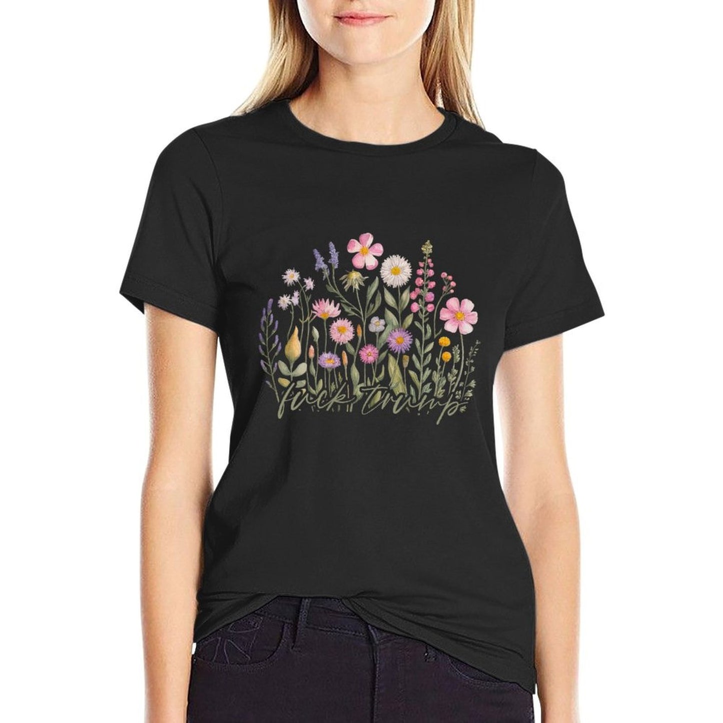 Womens Watercolor Anti Trump Floral Democrat President Liberal  Trendy Pattern T-Shirt