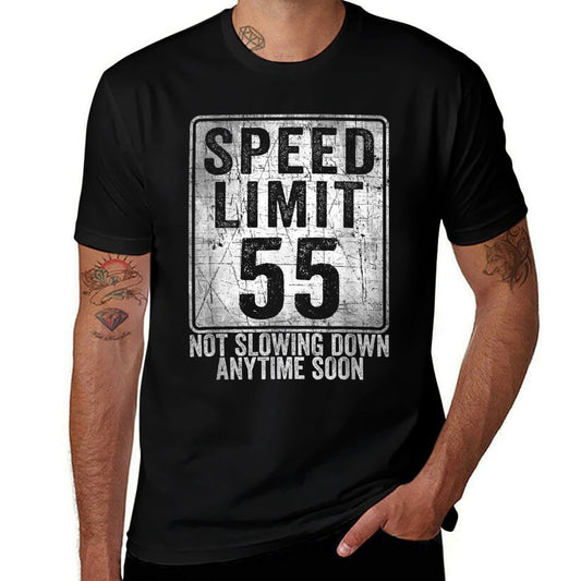 55th Birthday Speed Limit Sign Funny 55 Year Old Man Woman  Ribbed Collar T-Shirt