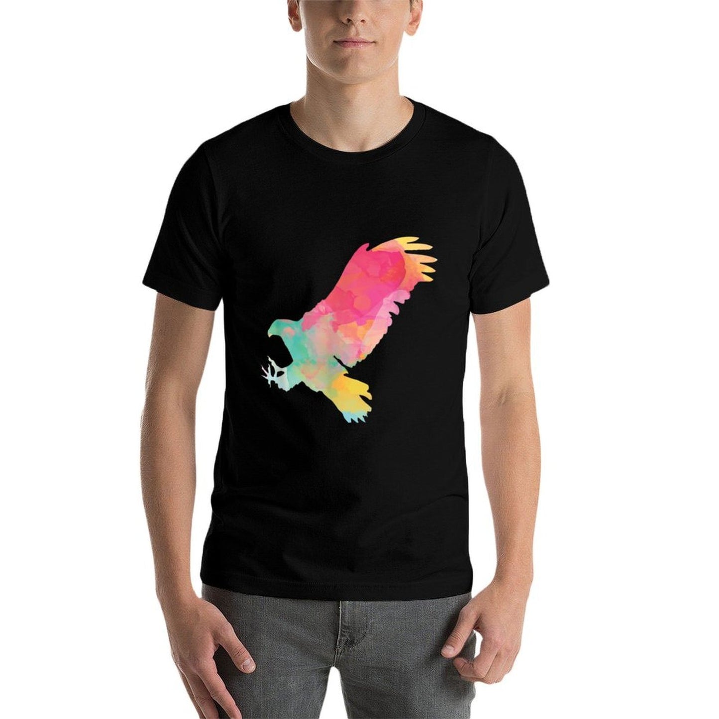 Watercolor Flying Hawk Colorful Birders Bird Watching  Moisture-wicking T-Shirt