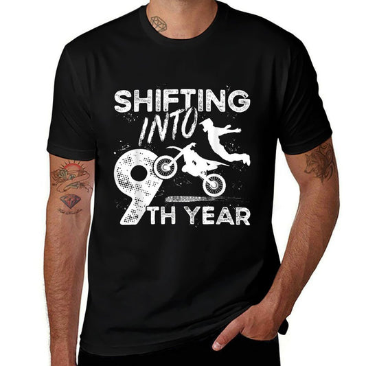 9th Birthday Party Dirt Bike Boy 9 Year Old Dirt Biker  Oversized Silhouette T-Shirt