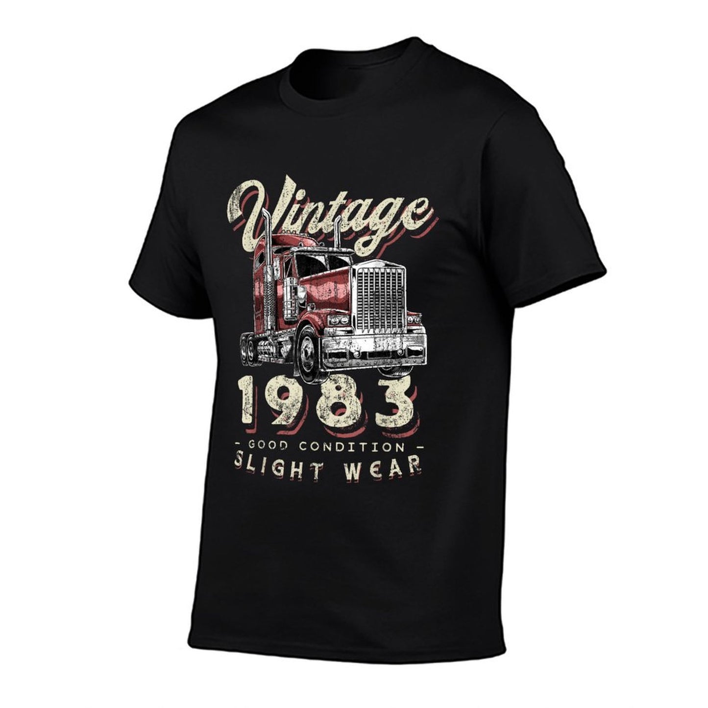 Vintage 1983 Trucker Big Rig Truck Driver 40th Birthday  Ribbed Collar T-Shirt
