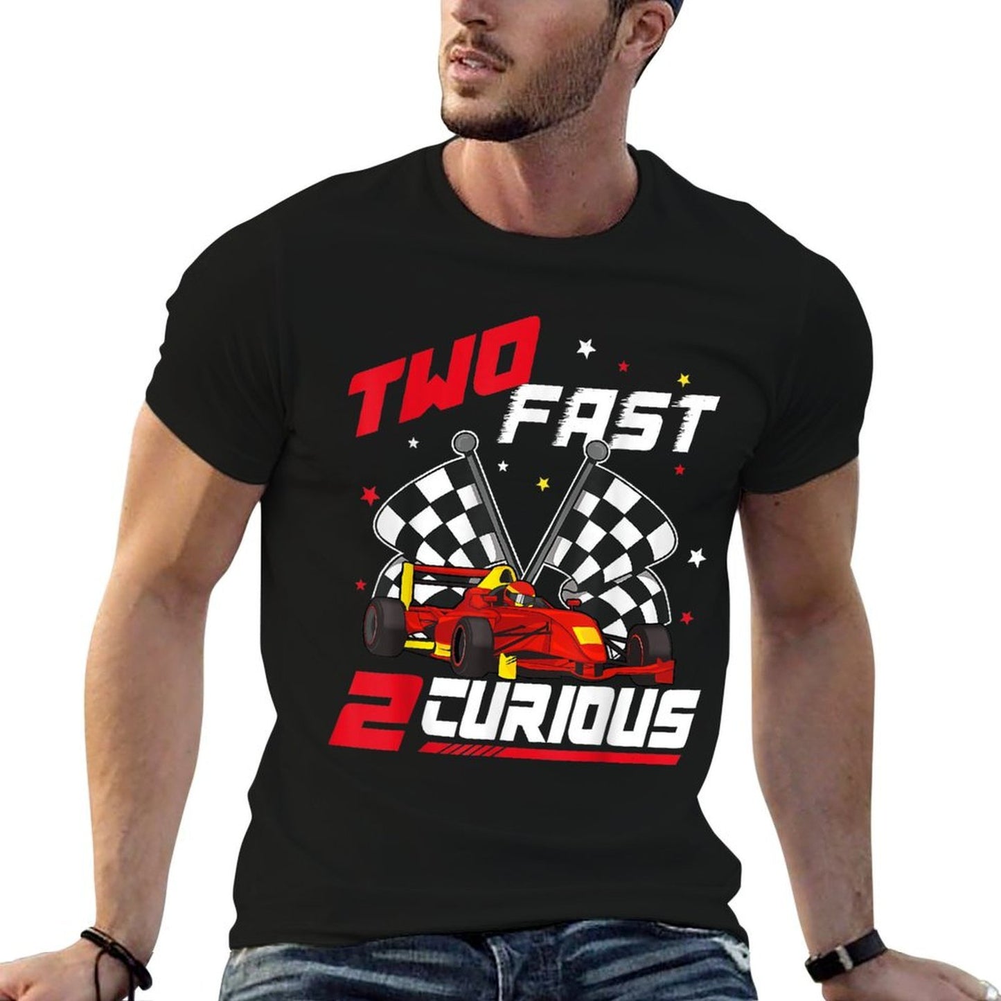 Two Fast 2 Curious Racing 2nd Birthday Pit Crew 2yr Year Old  Polyester Blend T-Shirt
