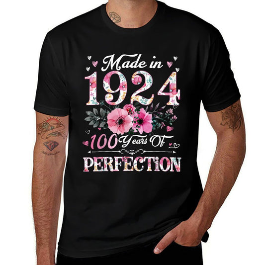 100 Year Old Made In 1924 Floral 100th Birthday Gifts Women  Quick-drying T-Shirt