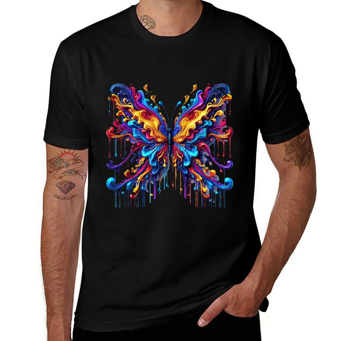 Vibrant Abstract Butterfly Graphic Design  Fade-proof Color T-Shirt