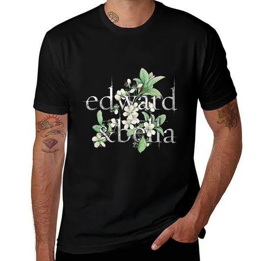 Twilight Saga Edward And Bella Flowers Front And Back Movie  Rolled Sleeves T-Shirt